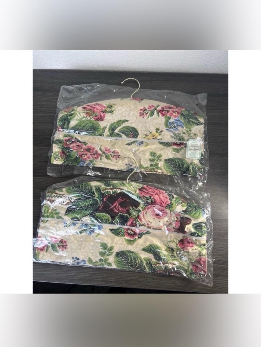 Set 2 Cotton Garment Bag Hanger Organizer Floral Cottagecore Shabby Chic NEW